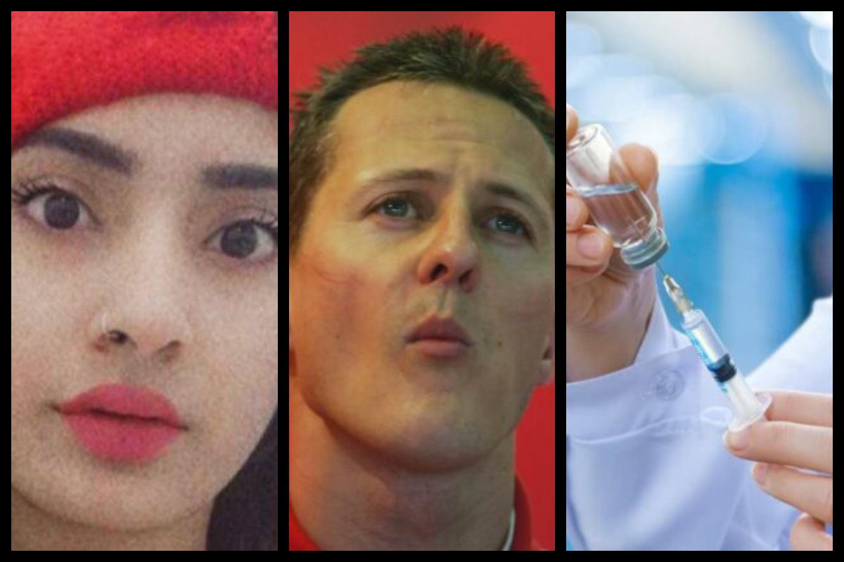 Saman Abbas, Schumacher, vaccino (Twitter, GettyImages e AdobeStock)