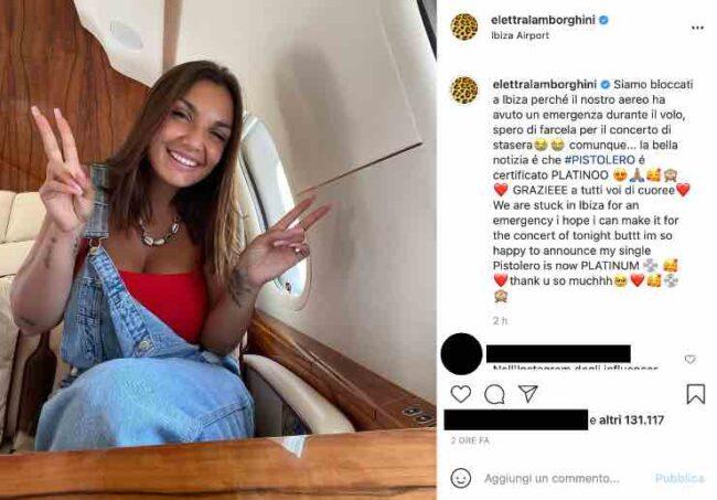 Elettra Lamborghini, brutta esperienza: "emergenza durante il volo"