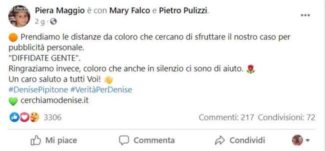 Post di Piera Maggio (Facebook)