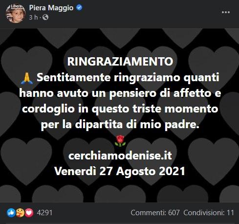 Ringraziamento Piera Maggio (Facebook)