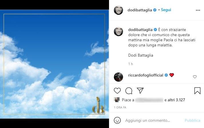 Annuncio morte di Paola Toeschi (Instagram @dodibattaglia)