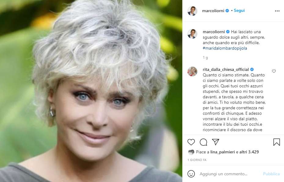 Post Marco Liorni su Marida Lombardo Pijola (Instagram @marcoliorni)