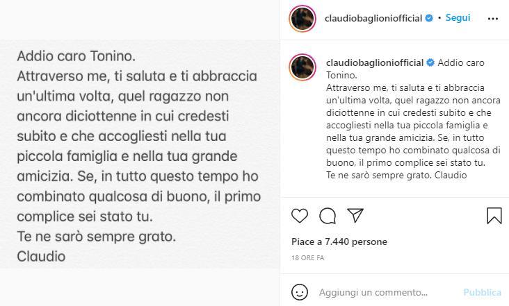 Post Baglioni per Antonio Coggio (Instagram)