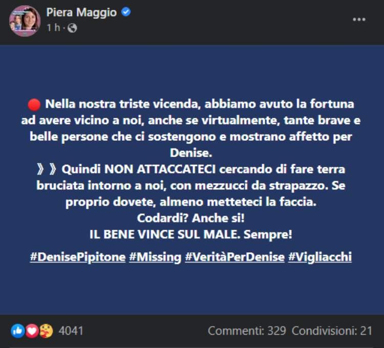 Sfogo Piera Maggio (Facebook)