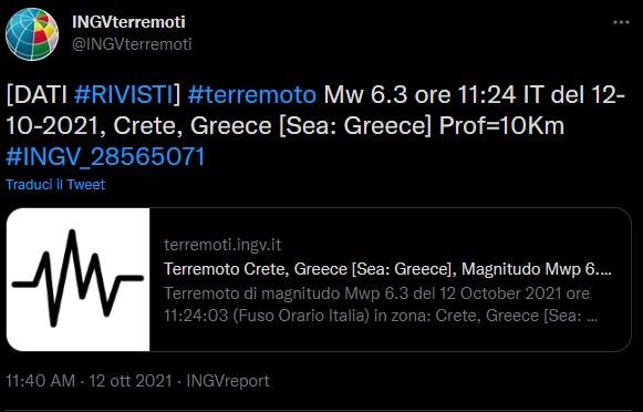 Terremoto Grecia INGV (Twitter)