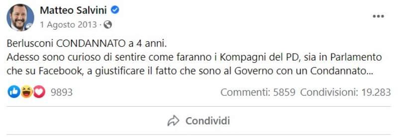 Post di Salvini (Facebook)