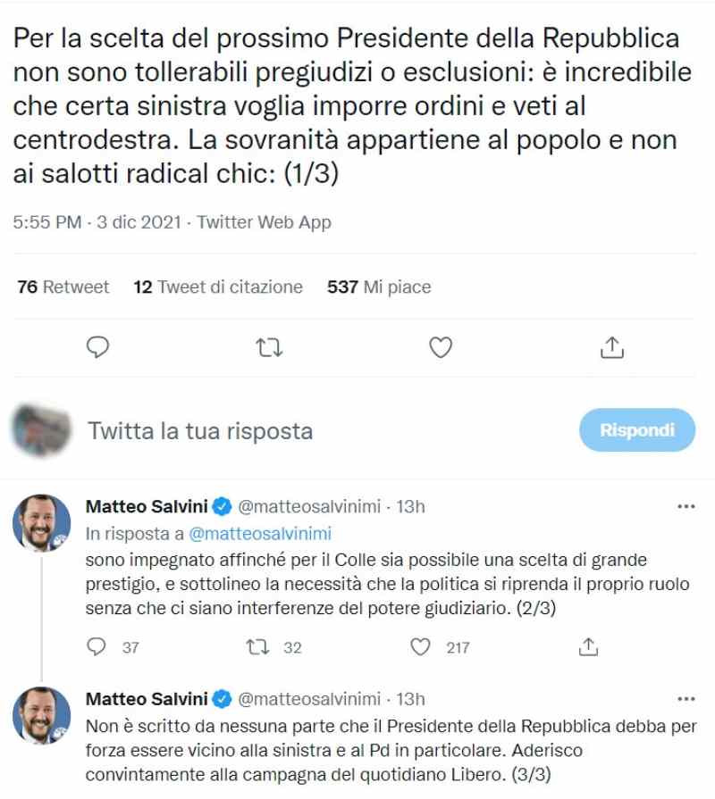 Post di Salvini (Twitter)