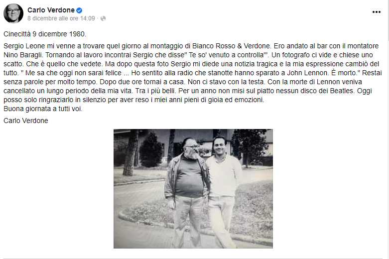 Ricordo Verdone con Sergio Leone (Facebook)