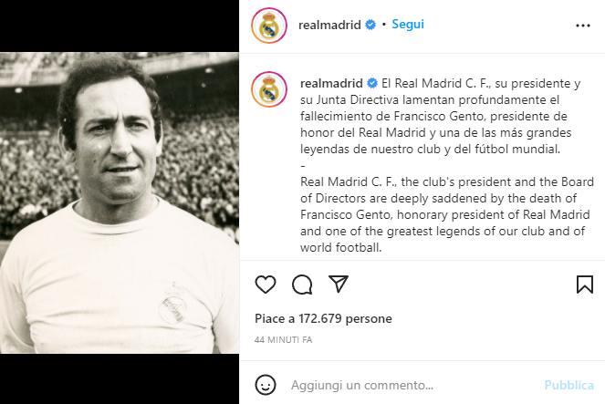 Saluto Real Madrid per Francisco Gento