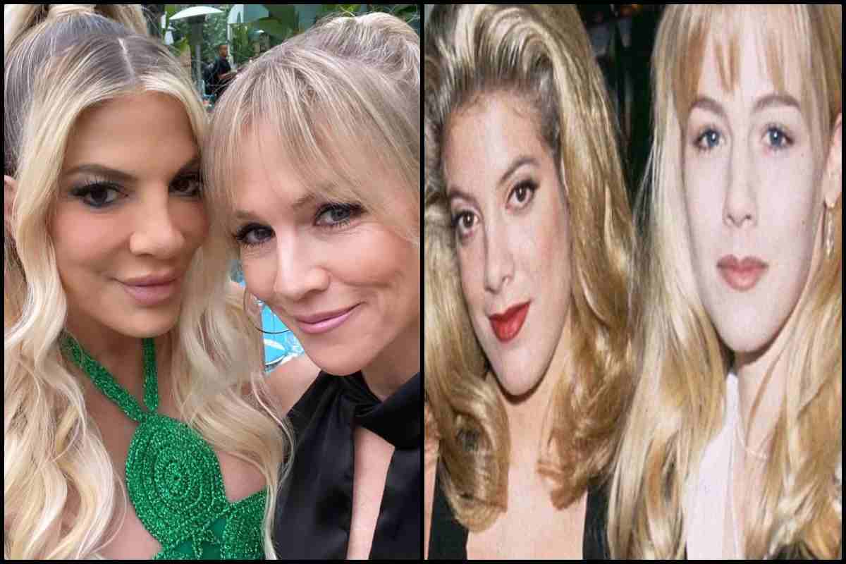 Collage di Donna e Kelly di Beverly Hills 90210 tra ieri e oggi