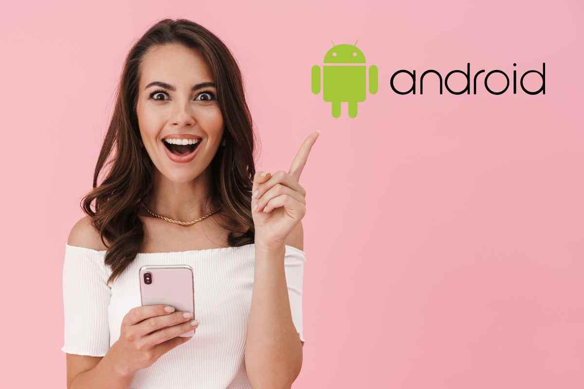 Icona Android e una ragazza con il cellulare in mano