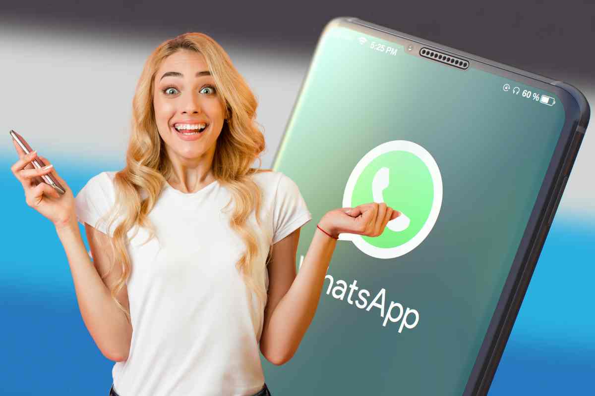Icona di WhatsApp su un telfono e una ragazza con un cellulare in mano