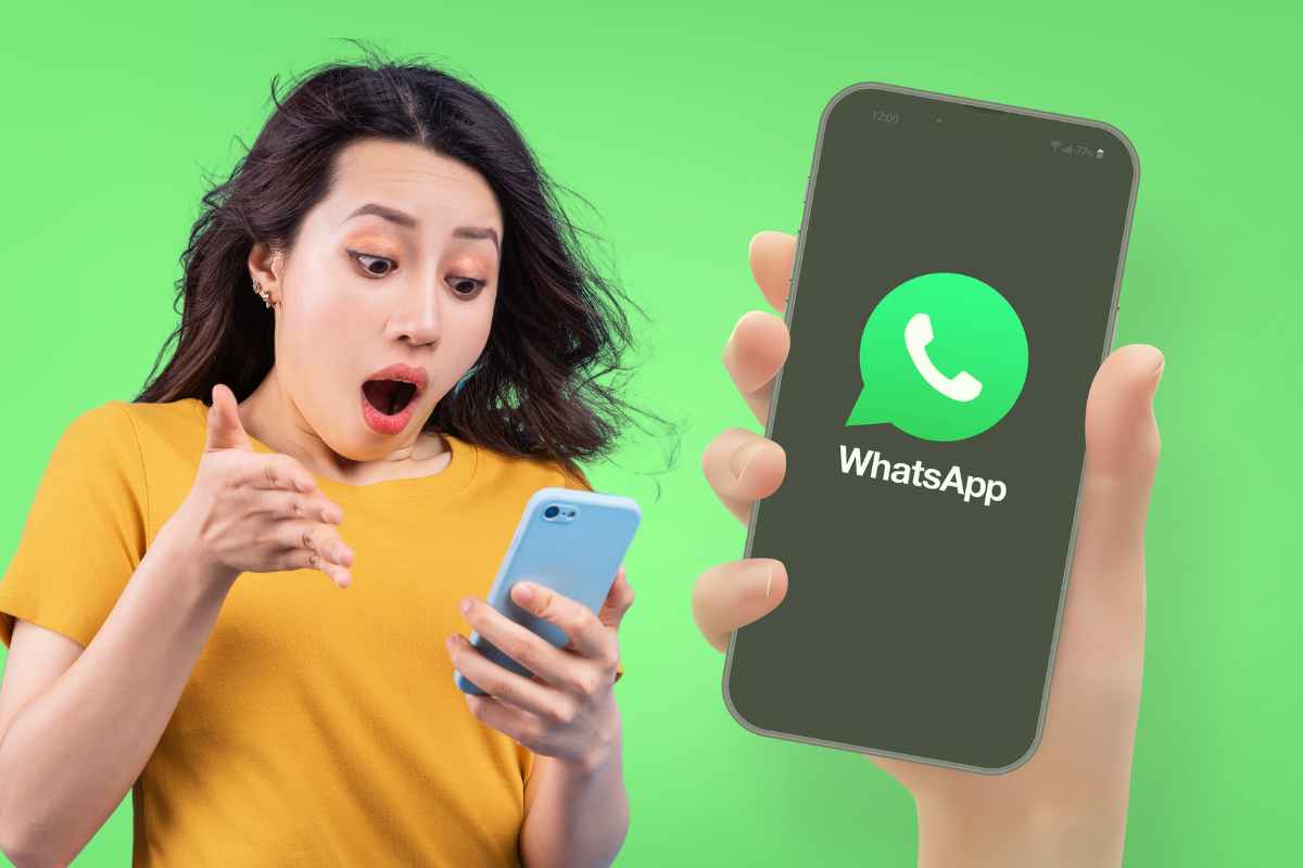 Icona WhatsApp e ragazza con il telefono in mano